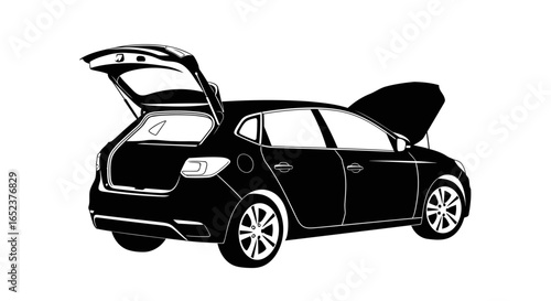 open car trunk and hood transparent background vector illustration