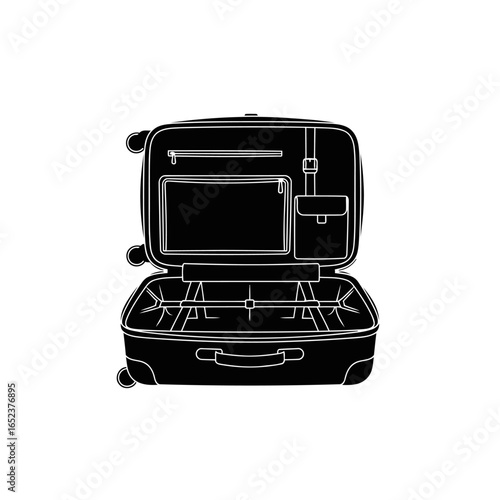 open suitcase with internal pockets transparent background vector illustration