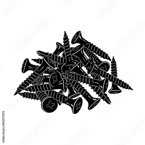 pile of black screws transparent background vector illustration