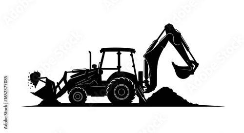 powerful backhoe loader silhouette transparent background vector illustration