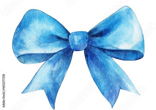 Blue watercolor bow isolated on transparent background