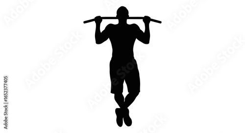 powerful silhouette of man doing pullups on transparent background