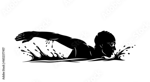 powerful swimmer silhouette transparent background vector illustration