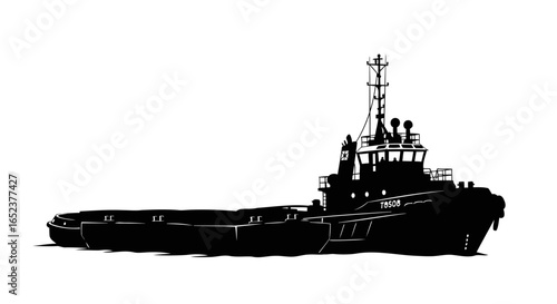 powerful tugboat silhouette transparent background vector illustration