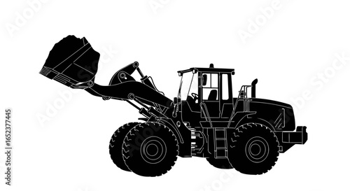 powerful wheel loader silhouette transparent background vector illustration