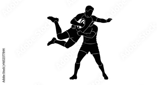rugby tackle dynamic silhouette with transparent background for design