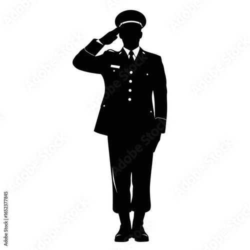 saluting officer silhouette transparent background vector illustration