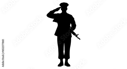 saluting soldier silhouette transparent background vector illustration