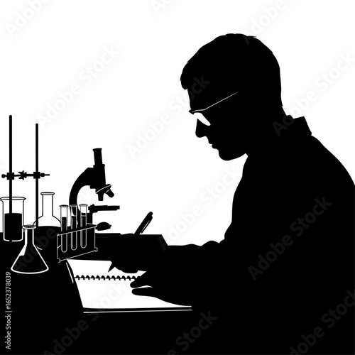 scientists notes a transparent vector silhouette of lab research