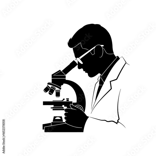 scientist using microscope transparent background vector illustration