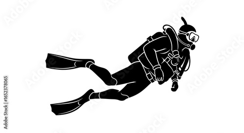 scuba diver silhouette transparent background vector illustration for design projects