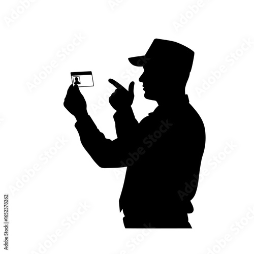 security officer verifying id card transparent background silhouette