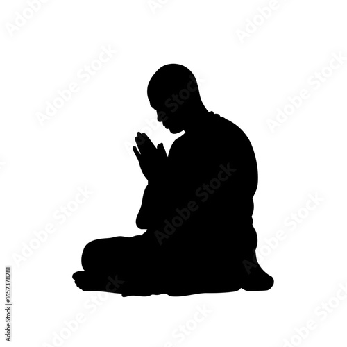 serene monk in prayer transparent background vector silhouette