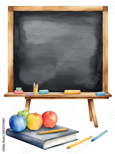 watercolor school blackboard and chalk isolated on white background