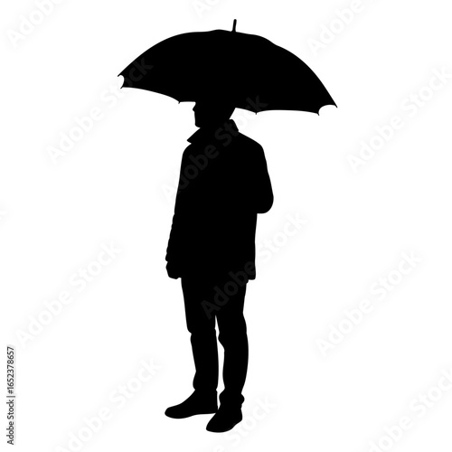 silhouette of man with umbrella transparent background vector illustration