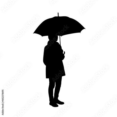 silhouette of person with umbrella transparent background vector illustration