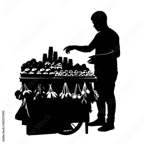 street vendor silhouette transparent background for design projects