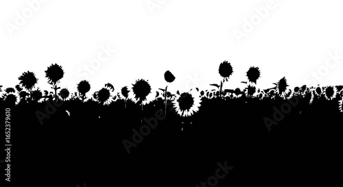 sunflowers silhouette a transparent vector border for design projects