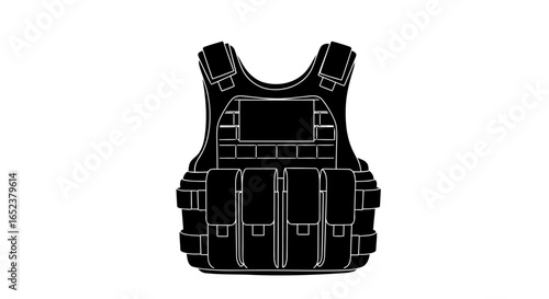 tactical vest black silhouette on transparent background for design projects