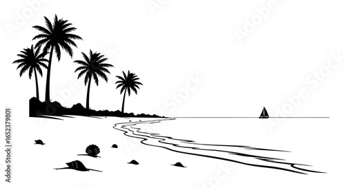 tranquil tropical beach scene transparent background vector illustration