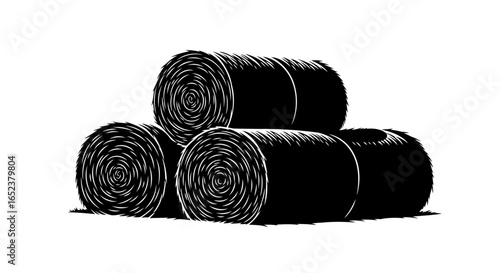 three hay bales rustic farm illustration with transparent background