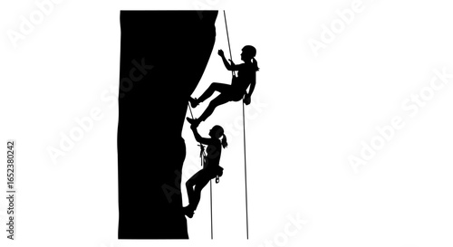 transparent background climbers rappelling down a sheer cliff face