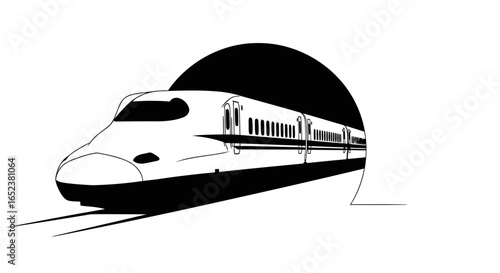 transparent background highspeed train emerging from tunnel vector illustration