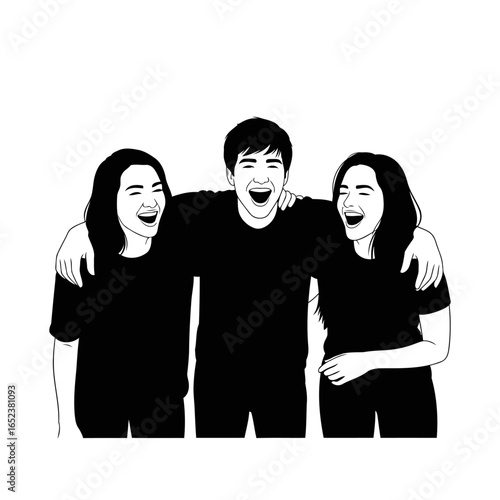 transparent background illustration three friends sharing joyful laughter