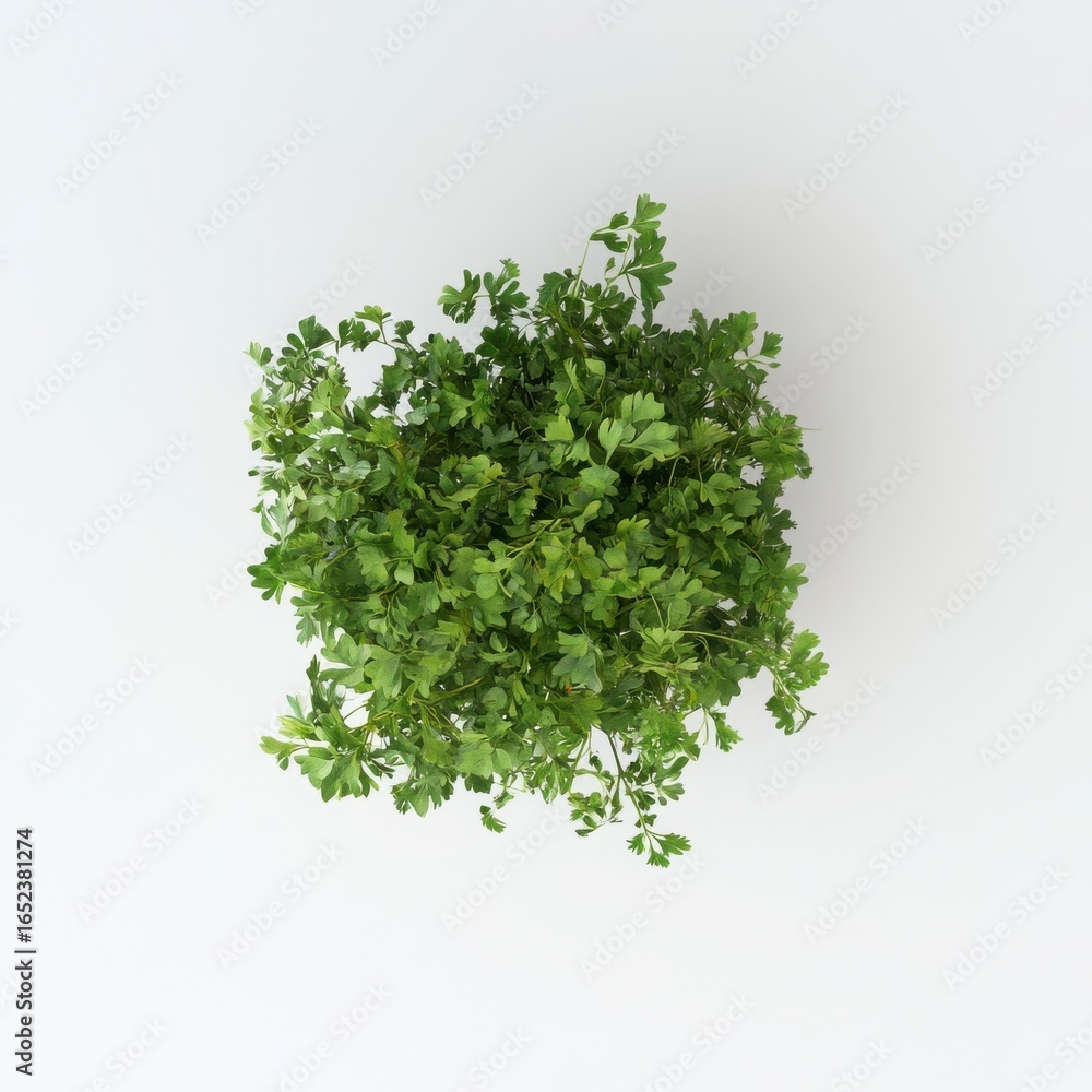 Obraz premium Overhead View Of Lush Green Herb Plant In Pot On White Background
