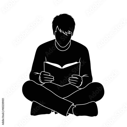 transparent background illustration man reading book in lotus position