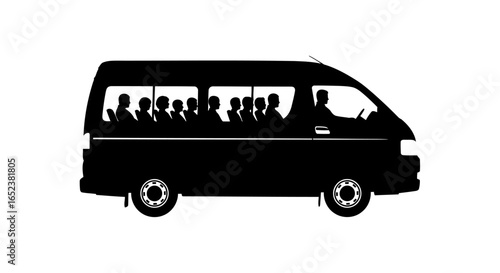 transparent background minibus silhouette passengers driver vector