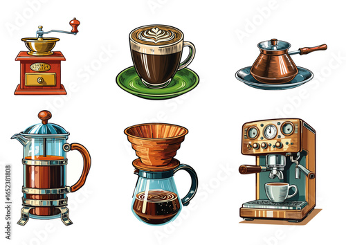 Diverse Coffee Brewing Methods and Tools Vector Set
