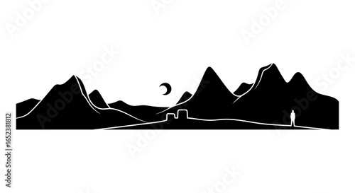 transparent background mountain silhouette lone figure at night