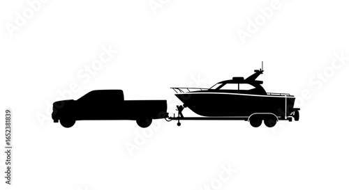 transparent background pickup truck towing luxury yacht silhouette