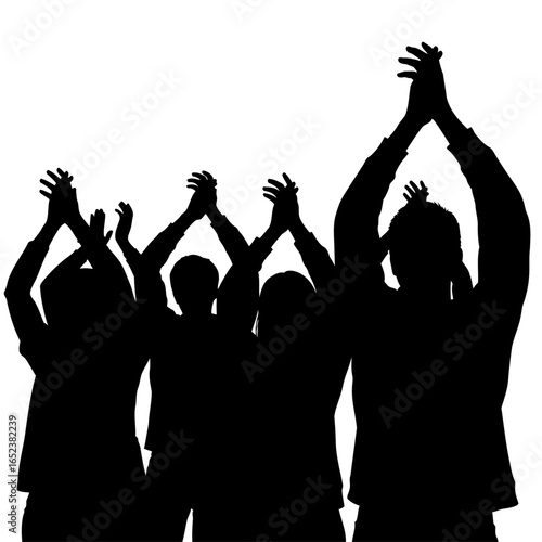 transparent background silhouette celebrating crowd of applauding people