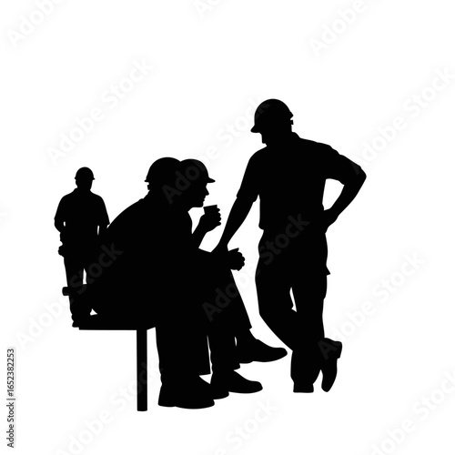 transparent background silhouette construction workers break time meeting