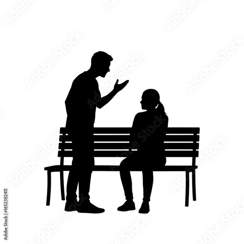 transparent background silhouette couples argument on a park bench