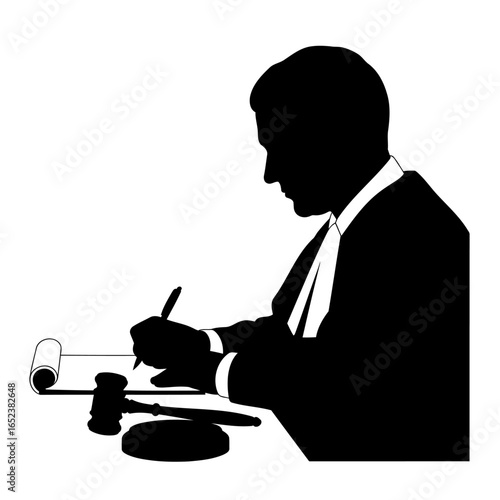 transparent background silhouette judge writing verdict gavel legal document