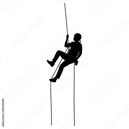 transparent background silhouette of a climber rappelling down