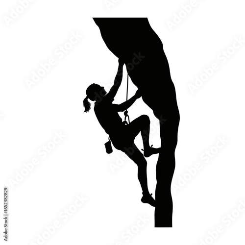 transparent background silhouette of a woman rock climbing a powerful vector illustration