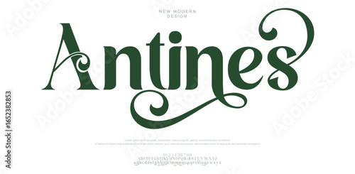Antines  Luxury font alphabet logo. Typography beautiful fashion elegant classic letters serif italic fonts decorative wedding vintage blossom logos. vector illustration