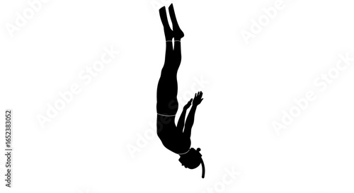 transparent background silhouette of freediver plunging into depths