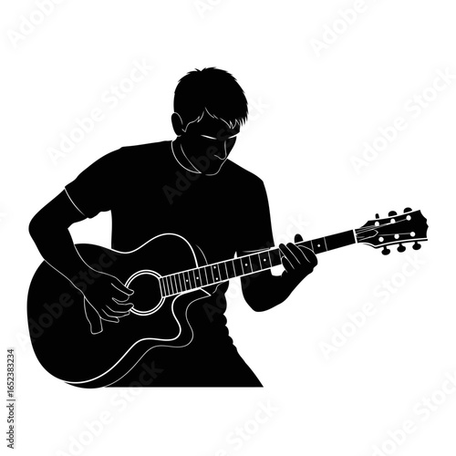 transparent background silhouette of musician playing acoustic guitar