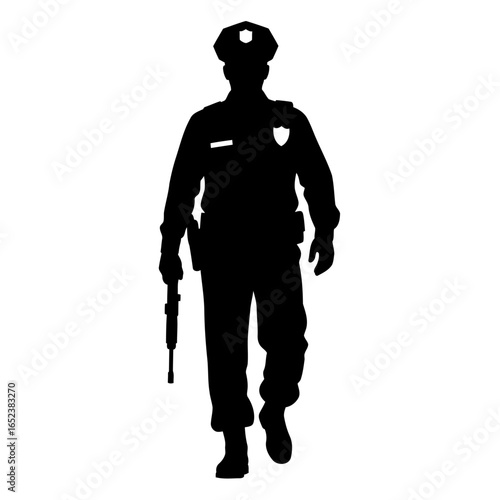 transparent background silhouette of police officer on patrol duty