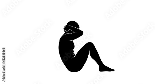 transparent background silhouette of woman performing a crunch exercise