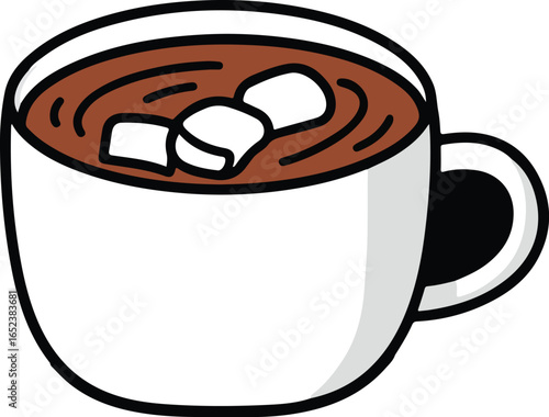 White Mug Filled with Hot Chocolate and Marshmallows on White Background cocoa drink vector EPS file download
