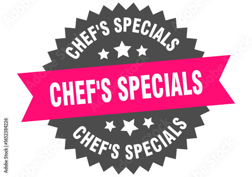 chef's specials. chef's specials round pink label isolated on transparent background