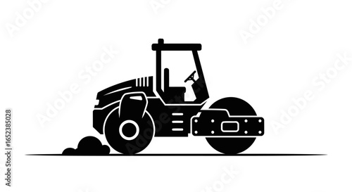 transparent background vector illustration of a road roller compacting ground