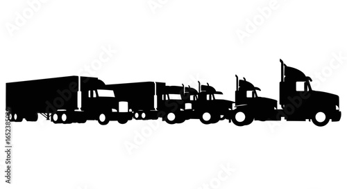 transparent background vector illustration of a semitruck convoy