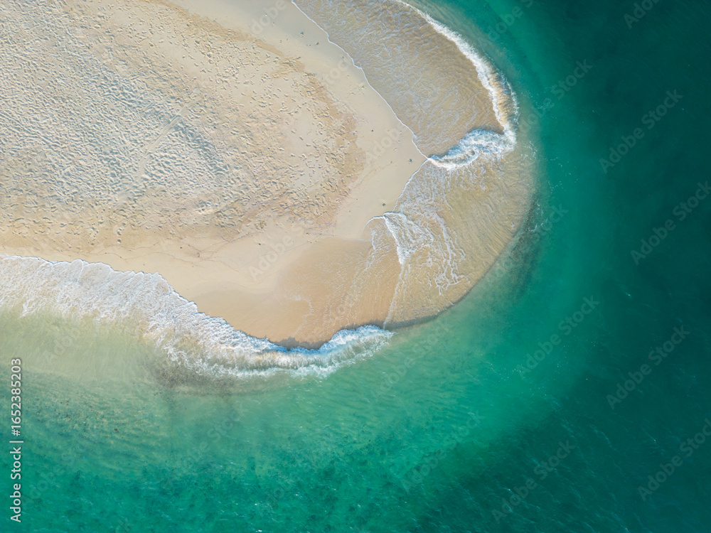 Fototapeta premium Aerial view white sand sea beach wave turquoise water